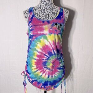 Disney Tie Dye Sleeveless Mini Dress Tunic Top With Adjustable Side Ruching M